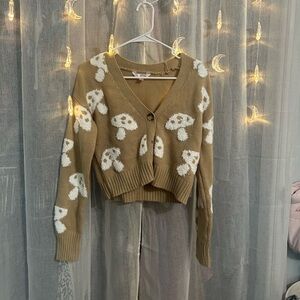 brown mushroom printed cardigan